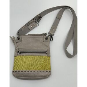 The Sak Gray Yellow Leather Zipper Adjustable Crossbody Bag Leather Purse